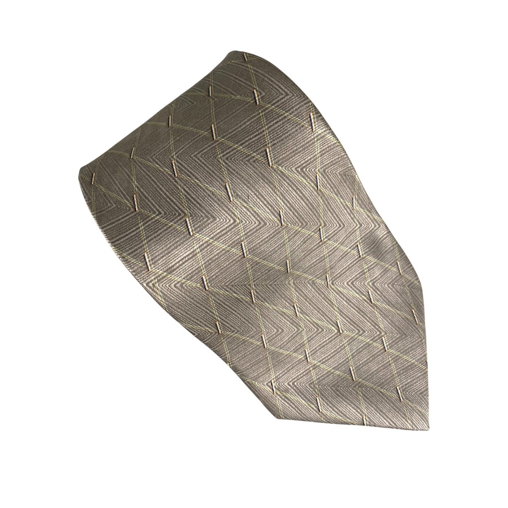 Graham & Lockwood‎ Mens Tie Taupe Brown Gold Silk Geometric Chevron 58x4